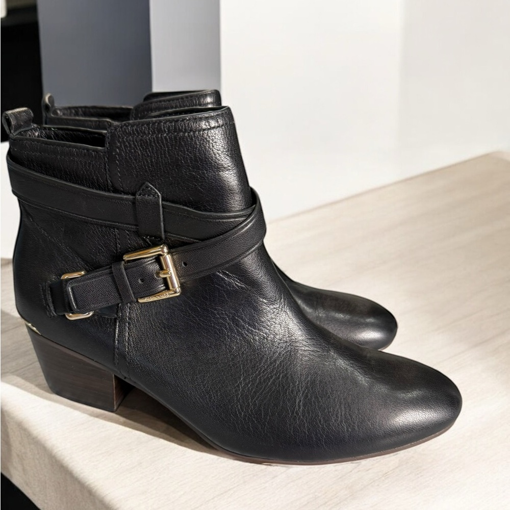 Coach Pauline Black Leather Ankle Boots with Low Heel, Size 8B - Picture 3 of 13